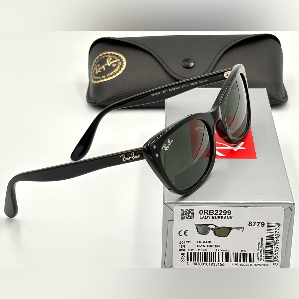 Women’s Ray-Ban Lady Burbanks RB2299 Black Frame “Hailey Bieber” Cat Eye Frame - Picture 7 of 10